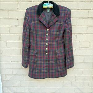 VTG Ralph Lauren Wool Equestrian Riding Jacket Blazer Velvet Collar Plaid Sz 6